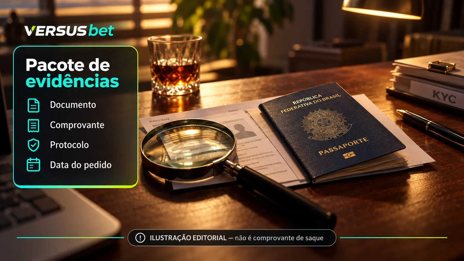 Pacote mínimo de evidências para um saque pendente.