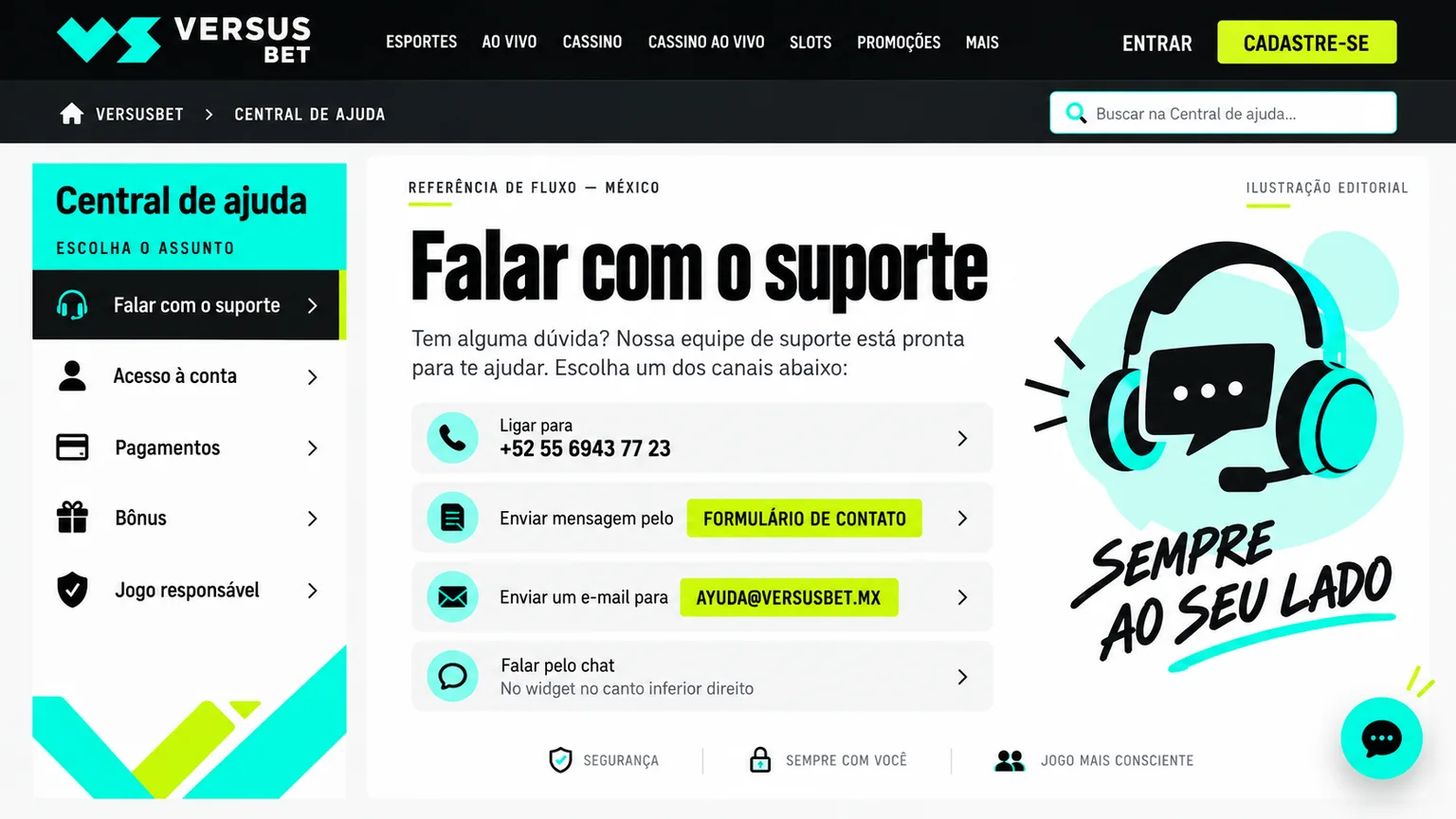 Triagem editorial de problemas antes de contatar o suporte VERSUSbet.